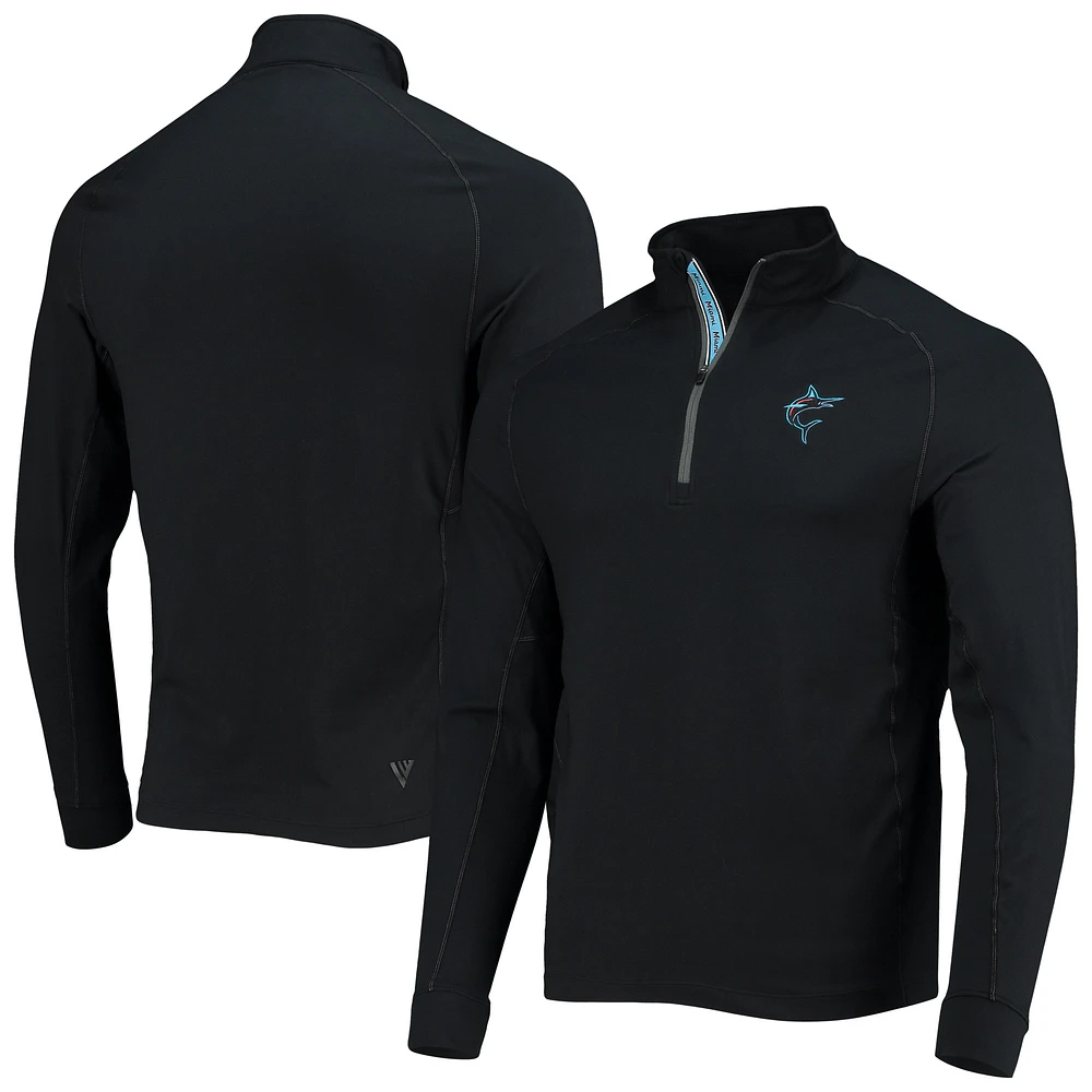 Veste noire à quart de zip raglan strié emblématique Fanatics Miami Marlins pour hommes