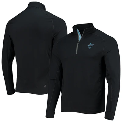 Veste noire à quart de zip raglan strié emblématique Fanatics Miami Marlins pour hommes