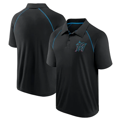 Polo noir Fanatics Miami Marlins Strong Alone Raglan pour hommes