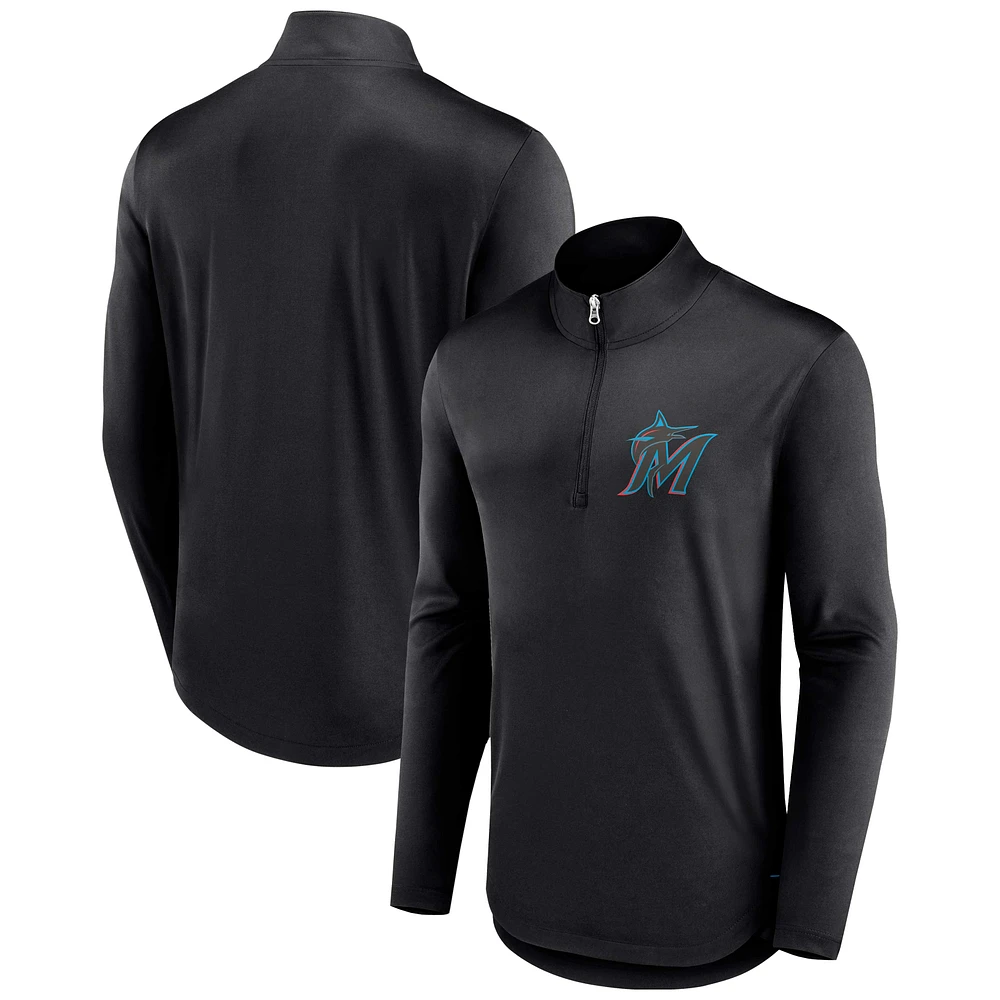 Pull léger à glissière quart de tour Fanatics pour hommes, noir, Miami Marlins Tough Minded