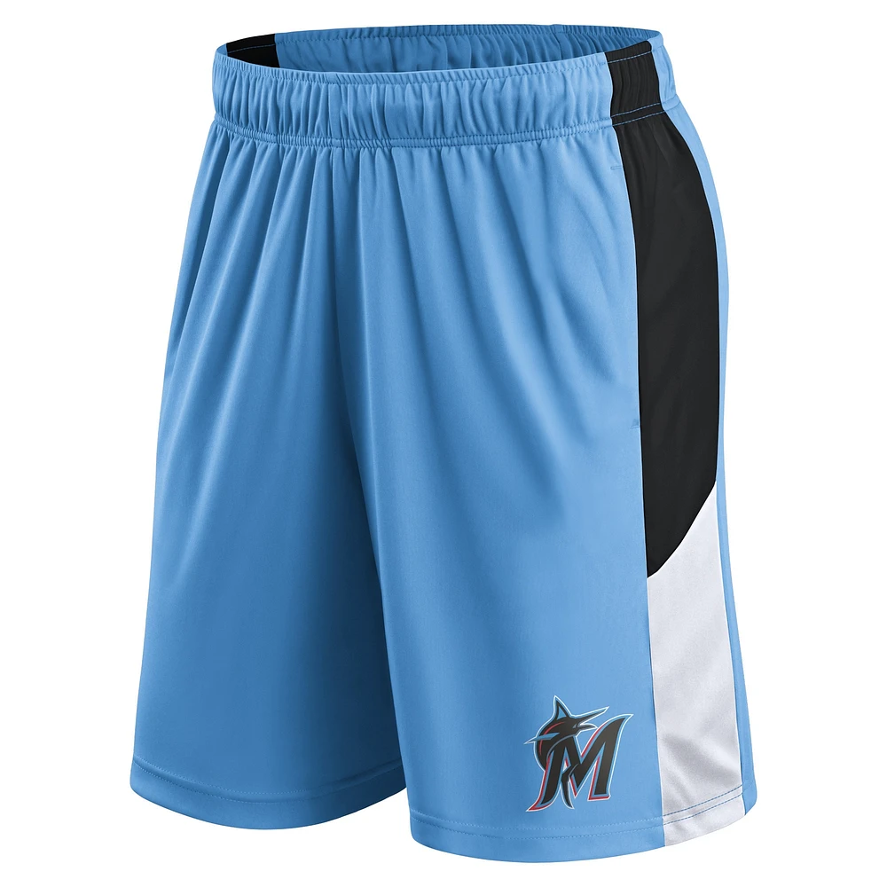 Short Fanatics bleu pour homme avec logo principal des Miami Marlins