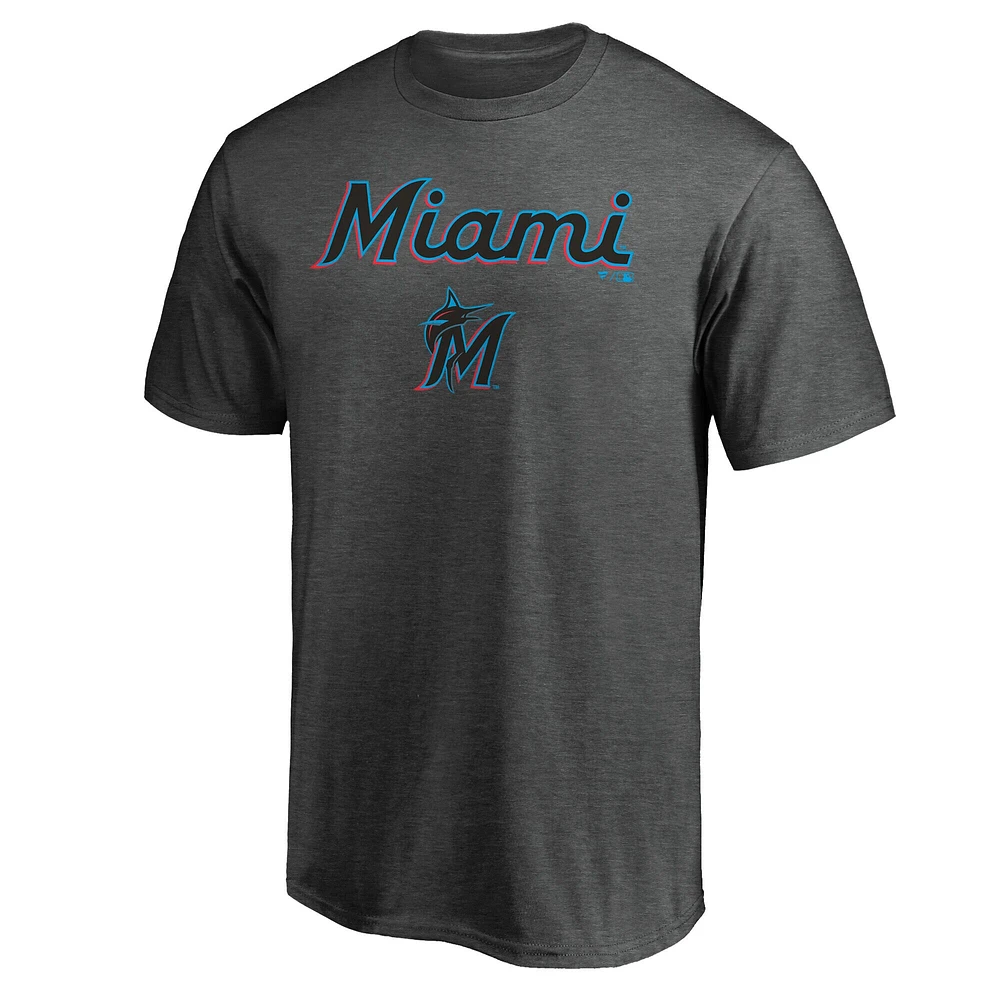 T-shirt Fanatics pour homme, couleur anthracite, avec logo de l'équipe des Marlins Miami, taille grande et