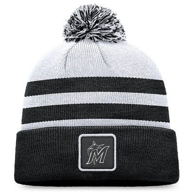 Bonnet en tricot à revers Miami Marlins Fanatics gris pour hommes avec pompon