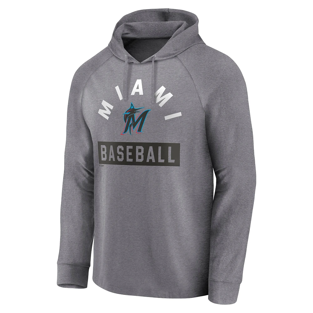 Men's Fanatics Gray Miami Marlins No Time Off Raglan Pullover Hoodie