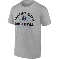 Men's Fanatics Heathered Gray Miami Marlins Iconic Go for Two T-Shirt