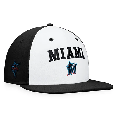 Casquette ajustée à blocs de couleurs emblématiques Miami Marlins Fanatics blanc/noir pour hommes