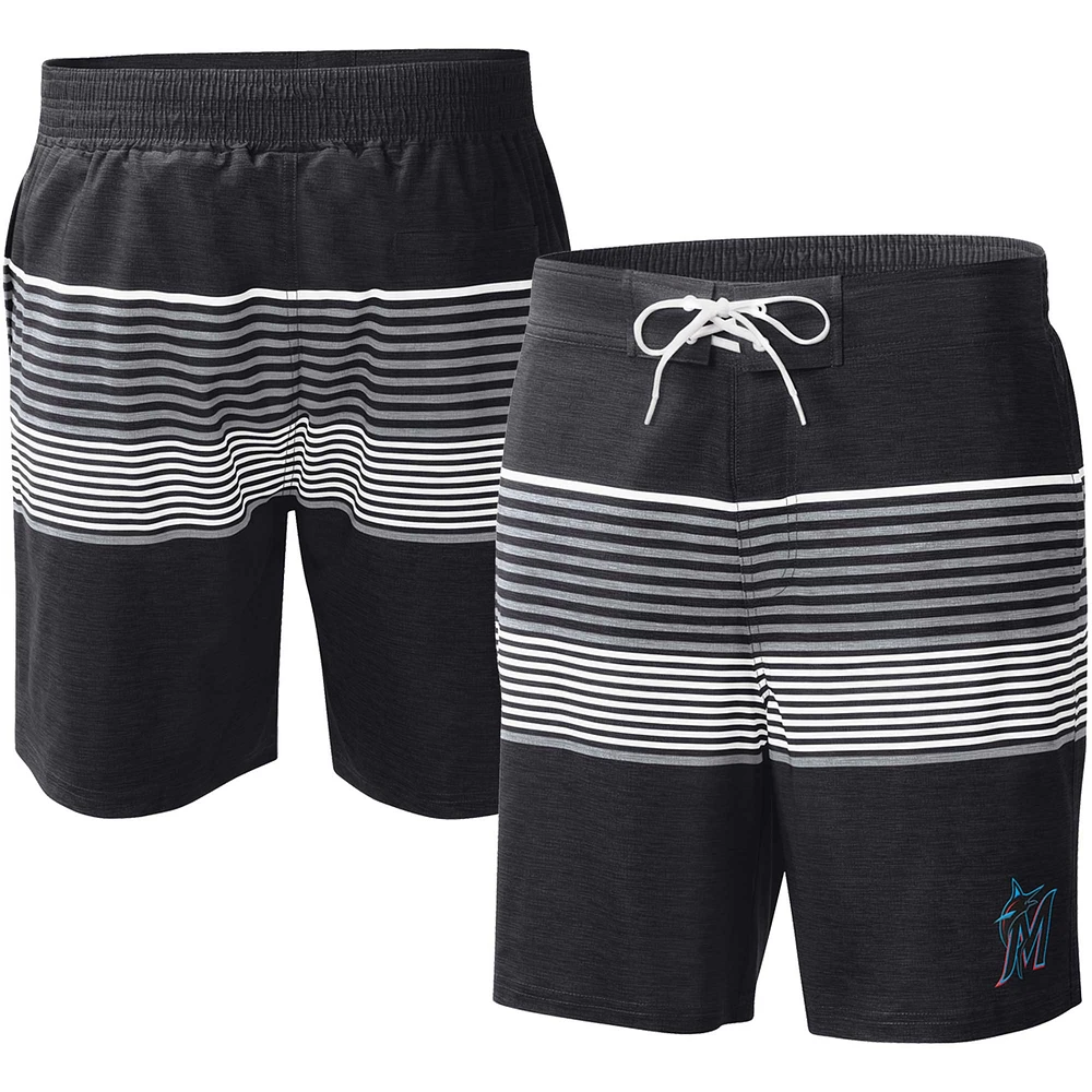 Short de bain Miami Marlins Coastline Volley G-III Sports by Carl Banks pour homme Noir