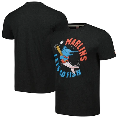 T-shirt triple mélange Hommage noir Miami Marlins Doodle Collection pour hommes Let's Go Fish