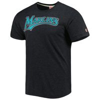 Men's Homage Charcoal Miami Marlins Hand-Drawn Logo Tri-Blend T-Shirt