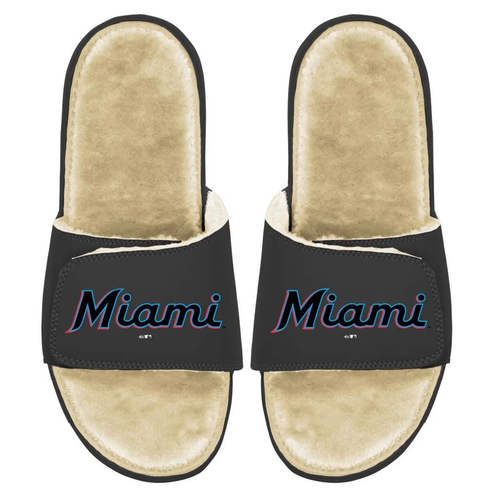 Miami Marlins ISlide Men's Faux Fur Slide Sandals - Black/Tan