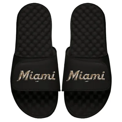 Miami Marlins ISlide Camo Logo Slide Sandals - Black