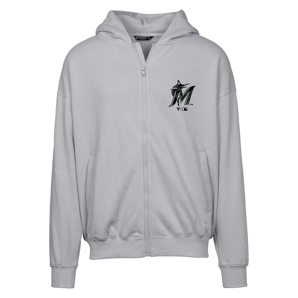 Men's Levelwear  Gray Miami Marlins Oversized Uphill Digital Camo Full-Zip Hoodie