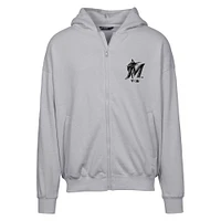 Men's Levelwear  Gray Miami Marlins Oversized Uphill Digital Camo Full-Zip Hoodie