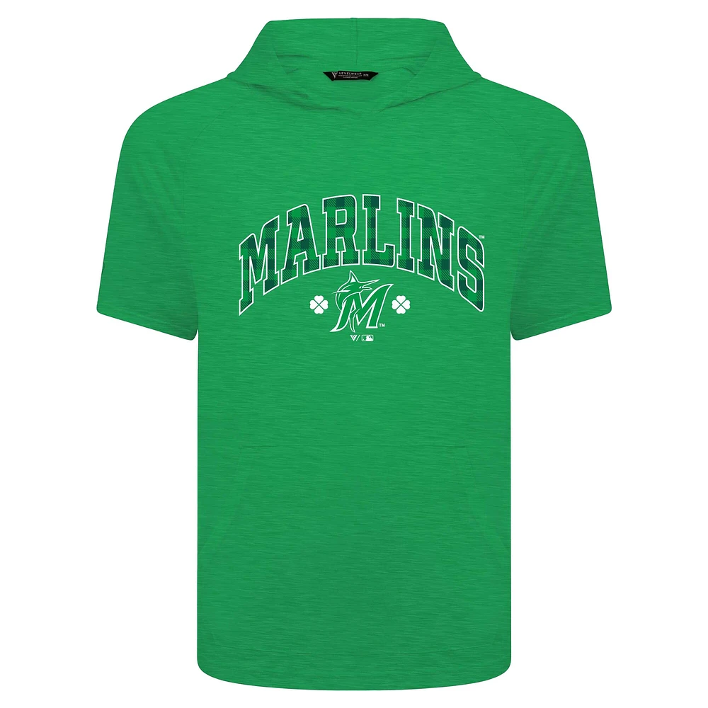 Men's Levelwear Green Miami Marlins St. Patrick's Day Phase Plaid Short Sleeve T-Shirt Hoodie