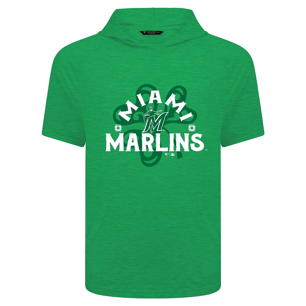 Men's Levelwear Green Miami Marlins St. Patrick's Day Phase Shamrock Short Sleeve T-Shirt Hoodie