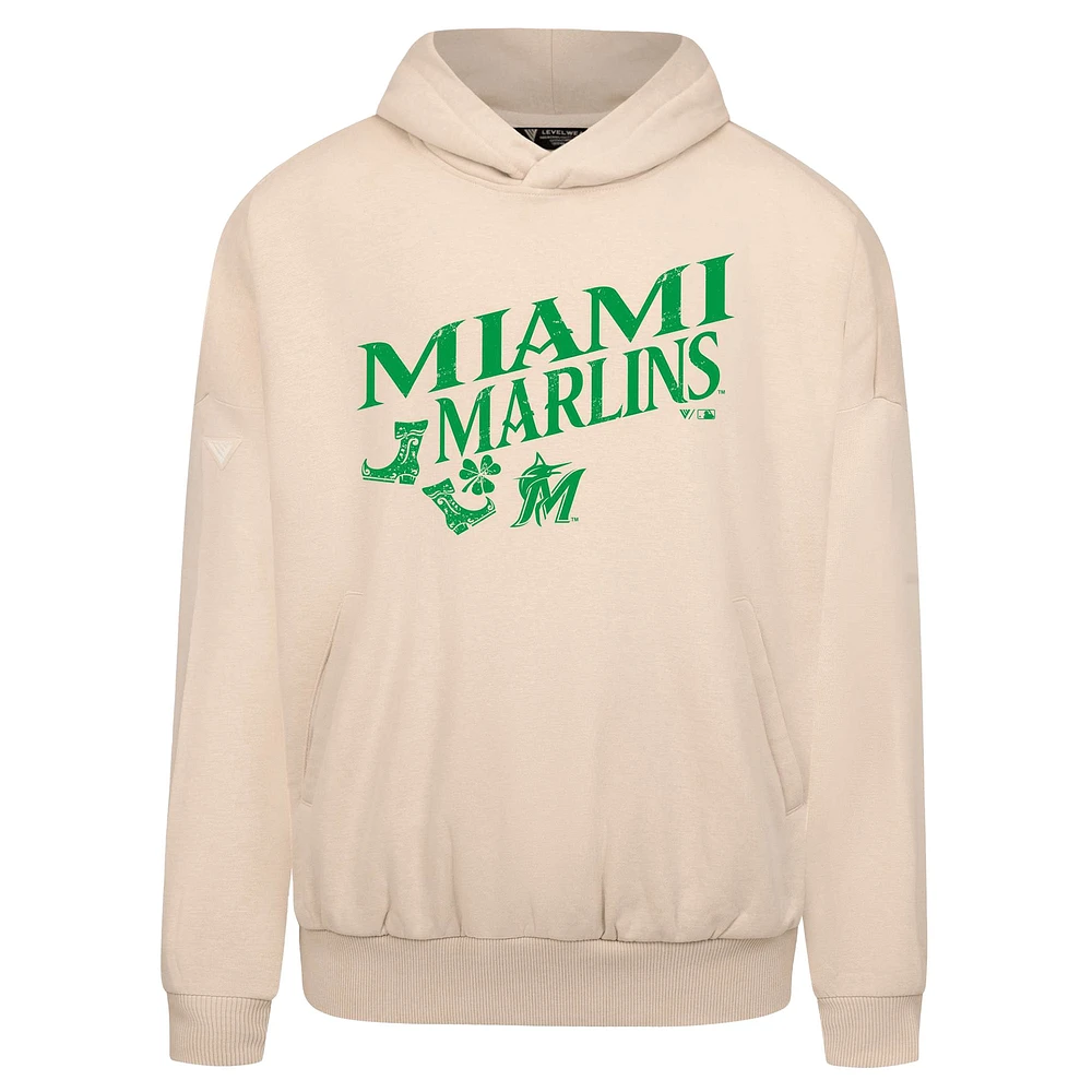 Men's Levelwear  Khaki Miami Marlins St. Patrick's Day Pullover Hoodie
