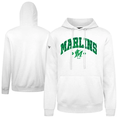 Men's Levelwear  White Miami Marlins St. Patrick's Day Podium Plaid Pullover Hoodie