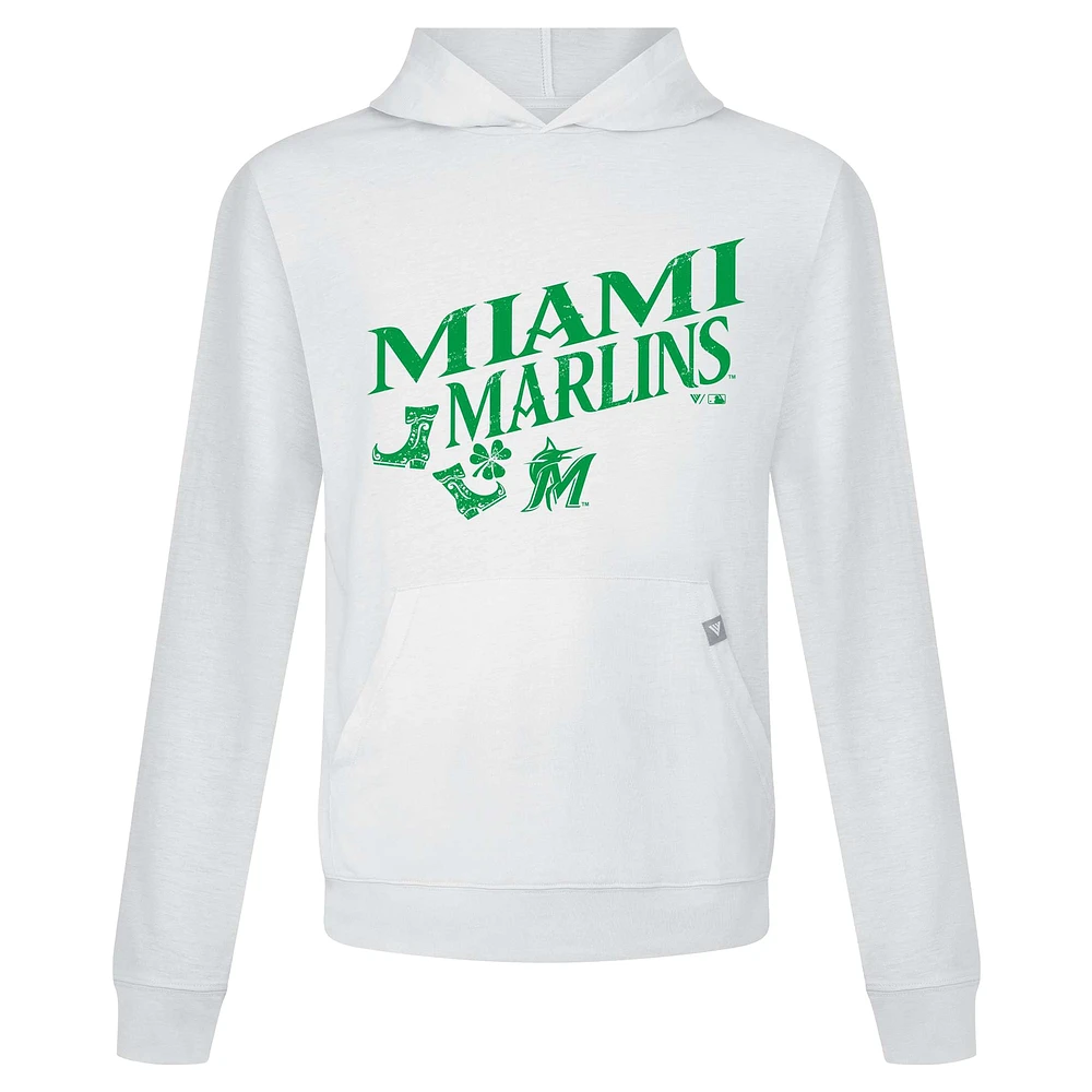 Men's Levelwear White Miami Marlins St. Patrick's Day Relay Boots Pullover Hoodie