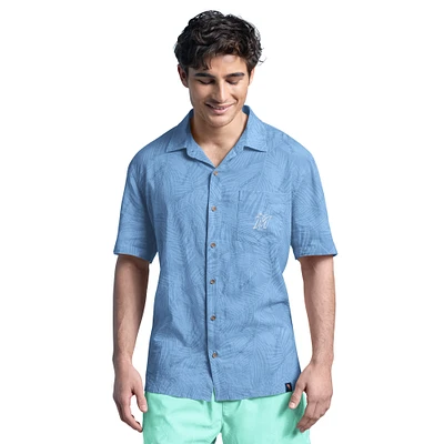 Men's Margaritaville Blue Miami Marlins Linen Party Button-Up Shirt