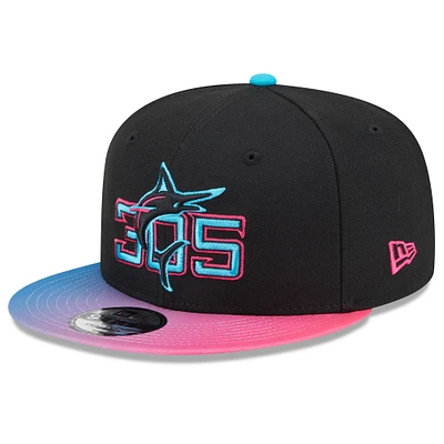 Casquette snapback 9FIFTY City Connect 2025 des Marlins de Miami New Era noire/rose pour homme