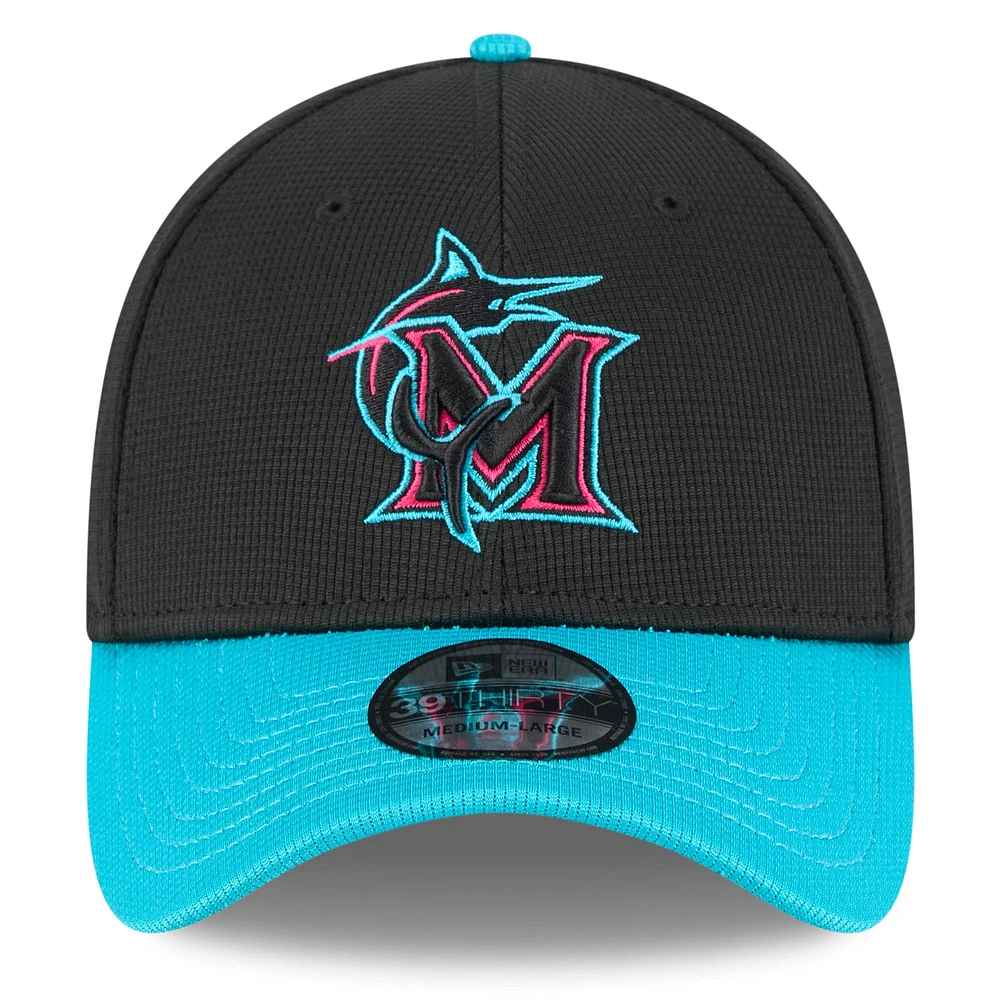 Men's New Era Black/Teal Miami Marlins 2025 City Connect Batting Practice 39THIRTY Flex Hat