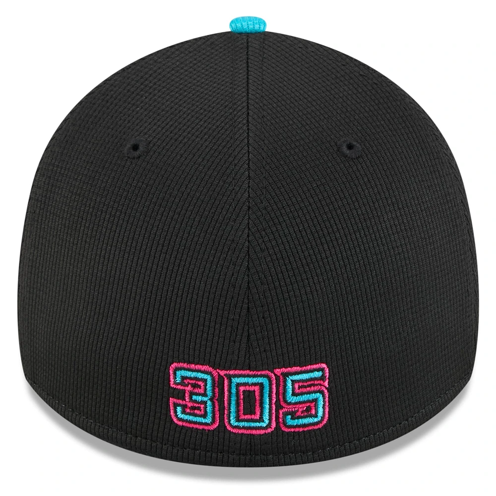 Men's New Era Black/Teal Miami Marlins 2025 City Connect Batting Practice 39THIRTY Flex Hat