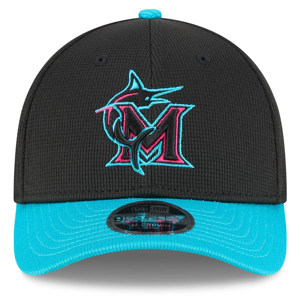 Casquette ajustable 9FORTY M-Crown City Connect 2025 des Marlins de Miami pour homme, modèle New Era noir/bleu sarcelle