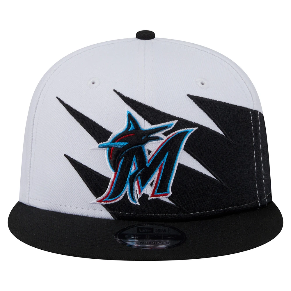 Men's New Era Black/White Miami Marlins Jagged 9FIFTY Snapback Hat