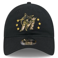 Casquette réglable noire Miami Marlins 2024 Armed Forces Day 9TWENTY New Era pour homme