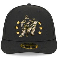 Casquette ajustée 59FIFTY à profil bas pour la Journée des forces armées 2024 de Miami Marlins New Era noire hommes