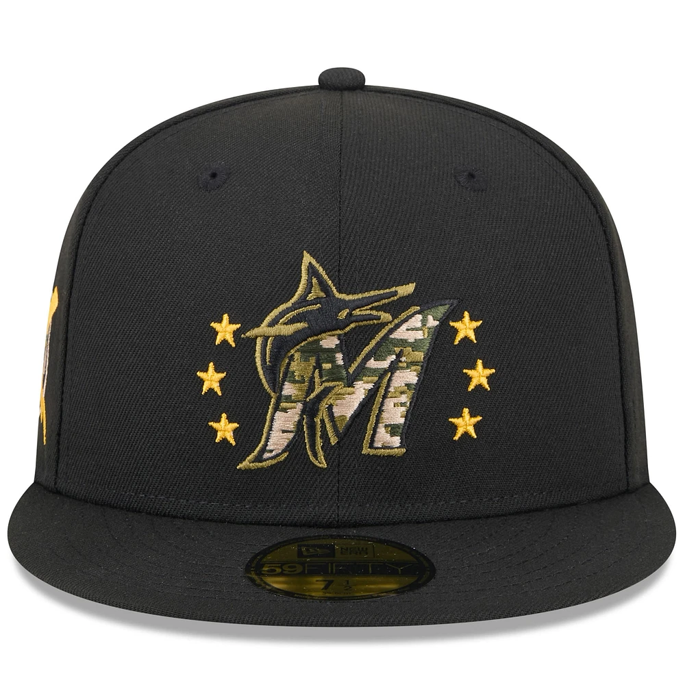 Casquette ajustée 59FIFTY pour la Journée des forces armées 2024 de Miami Marlins New Era noire homme