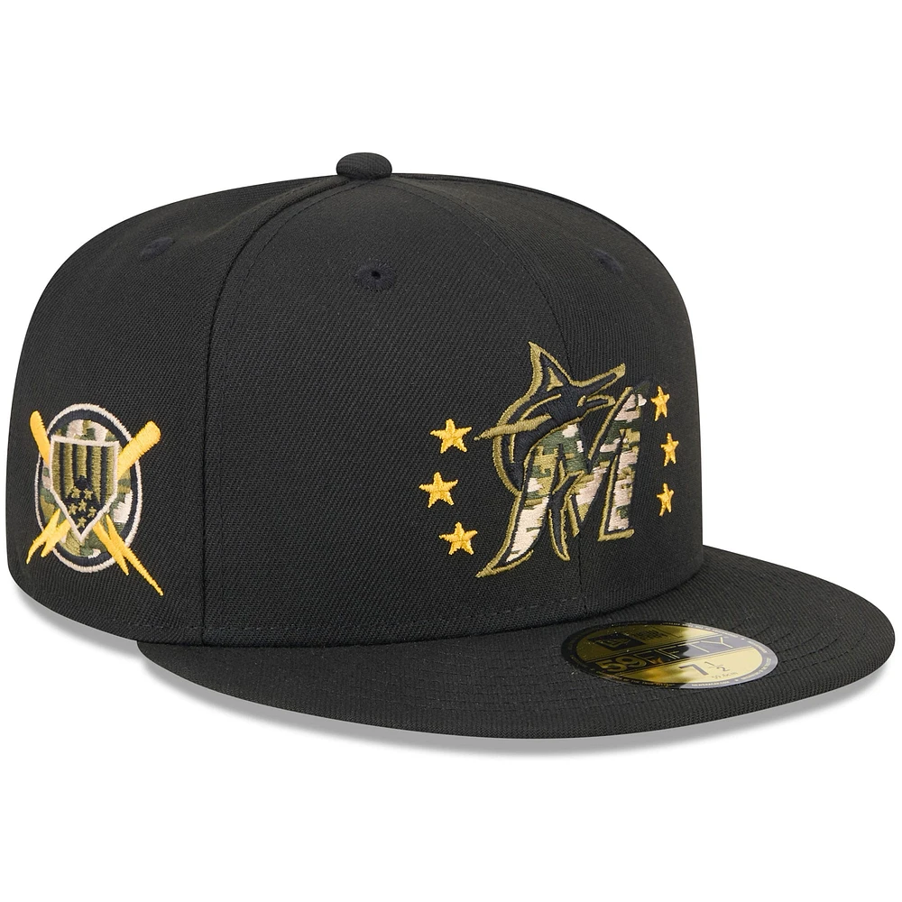 Casquette ajustée 59FIFTY pour la Journée des forces armées 2024 de Miami Marlins New Era noire homme