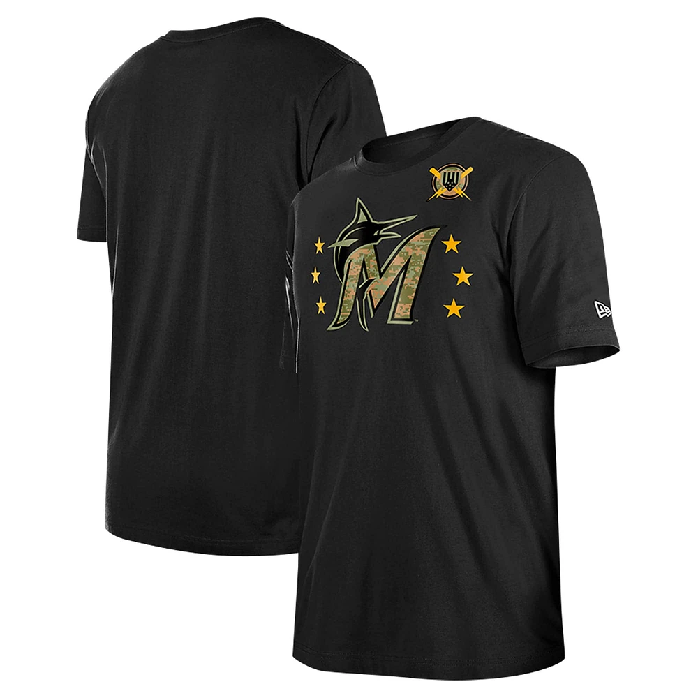 T-shirt noir Miami Marlins 2024 de la Journée des forces armées New Era pour homme