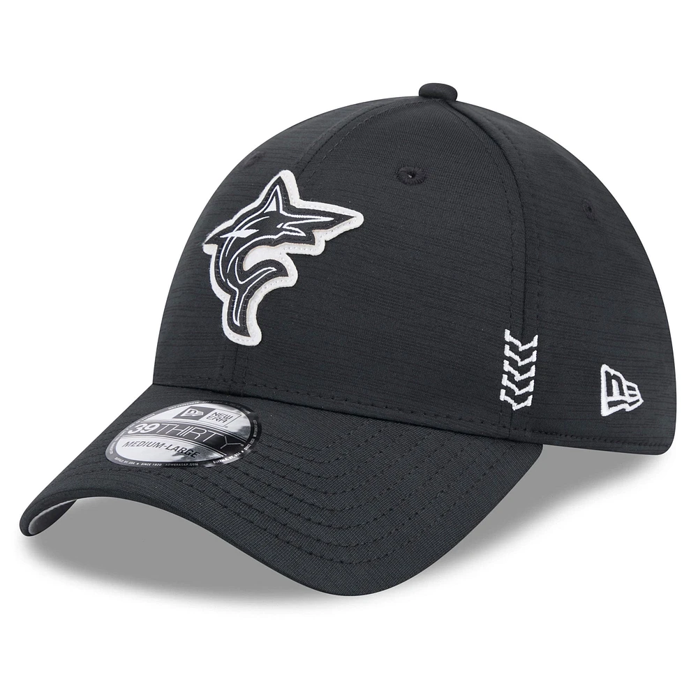 Casquette Flex Fit Miami Marlins 2024 Clubhouse 39THIRTY New Era noire pour hommes