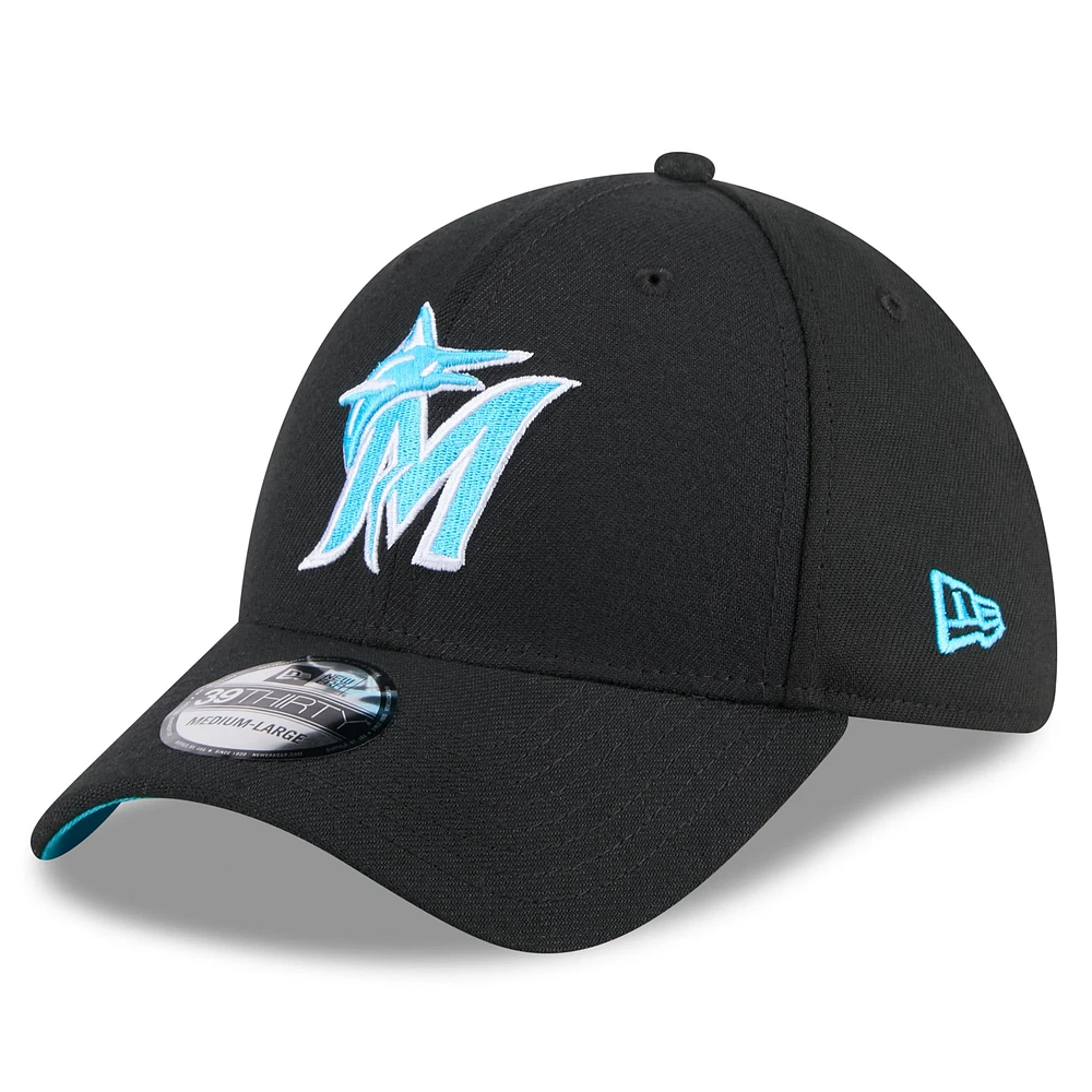 Casquette flexible 39THIRTY pour la fête des pères Miami Marlins 2024 New Era noire hommes