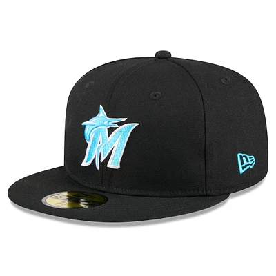 Casquette ajustée 59FIFTY pour la fête des pères Miami Marlins 2024 New Era noire hommes