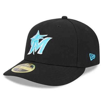 Casquette ajustée 59FIFTY à profil bas pour la fête des pères Miami Marlins 2024 New Era noire hommes