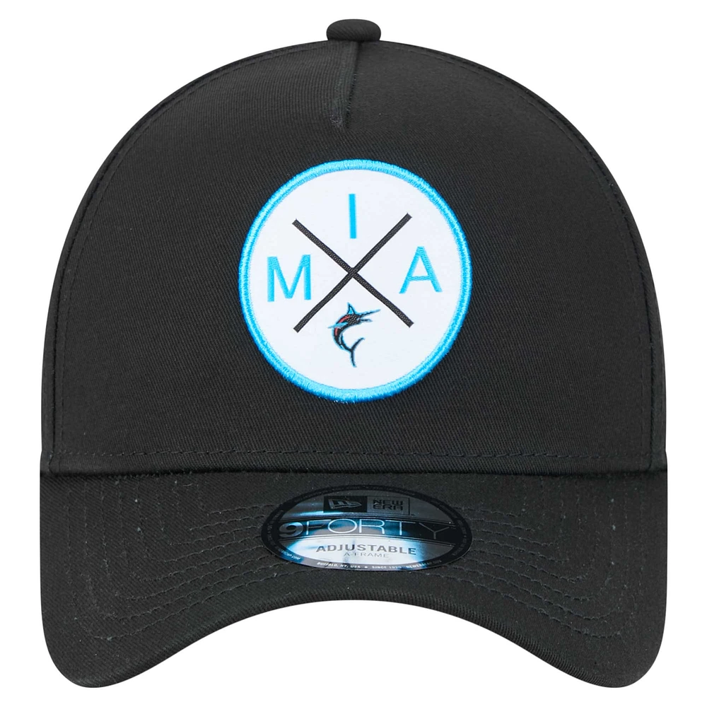 Casquette ajustable 9FORTY A-Frame noire New Era pour homme des Miami Marlins