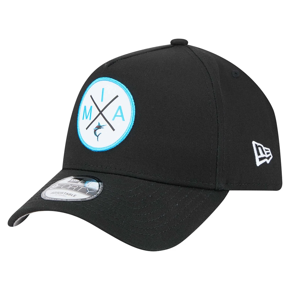 Casquette ajustable 9FORTY A-Frame noire New Era pour homme des Miami Marlins