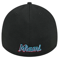 Casquette New Era noire Miami Marlins Active Pivot 39THIRTY Flex pour hommes