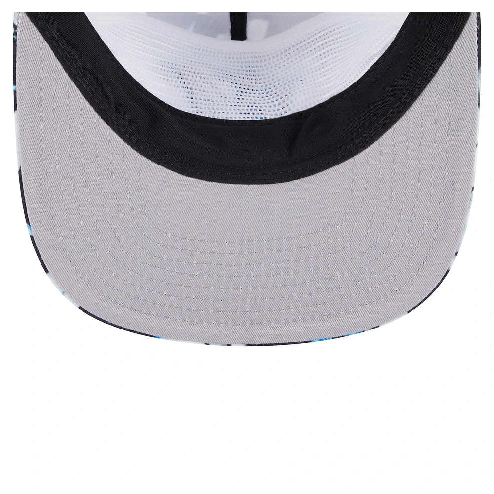 Men's New Era Black Miami Marlins Adventure Pattern Golfer Trucker Snapback Hat