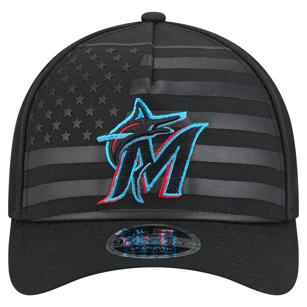 Casquette ajustable New Era noire Miami Marlins 9FORTY M-Crown A-Frame pour homme