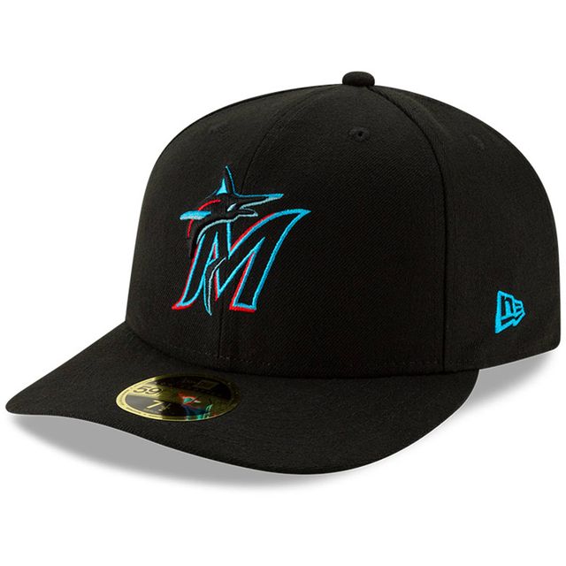 Casquette ajustée 59FIFTY à profil bas des Miami Marlins de New Era pour homme, noire, collection Authentic