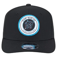 Men's New Era Black Miami Marlins Circle Patch 9SEVENTY Stretch-Snap Hat