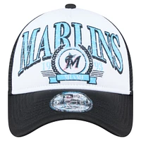 Casquette camionneur ajustable New Era noire Miami Marlins 9FORTY A-Frame pour homme