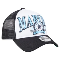 Casquette camionneur ajustable New Era noire Miami Marlins 9FORTY A-Frame pour homme