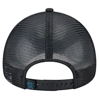 Casquette camionneur ajustable New Era noire Miami Marlins 9FORTY A-Frame pour homme