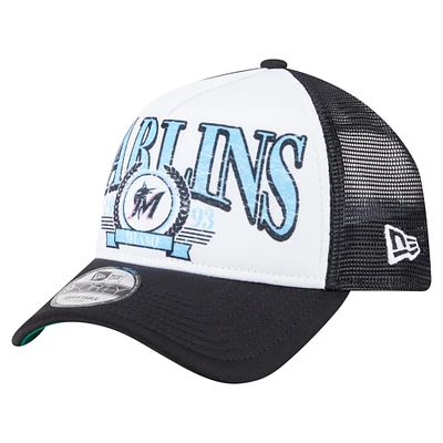 Casquette camionneur ajustable New Era noire Miami Marlins 9FORTY A-Frame pour homme