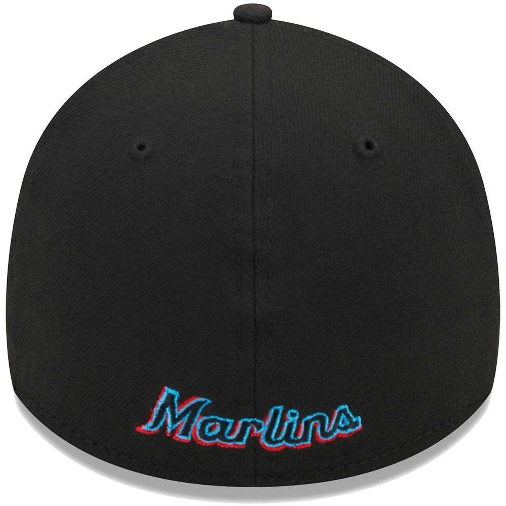 Men's New Era Black Miami Marlins Logo 39THIRTY Flex Hat