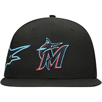 Casquette Snapback New Era noire Miami Marlins Logo Strike 9FIFTY pour hommes